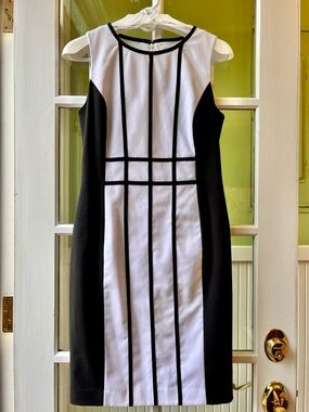 Calvin Klein Black and White Geometric Sheath Dress